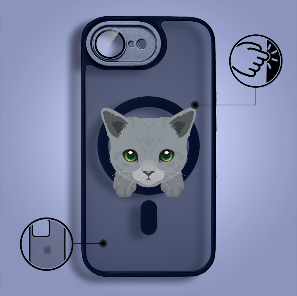 Etui do iPhone 16e Color Flush z MagSafe, z osłoną aparatu, kot brytyjski, granatowe