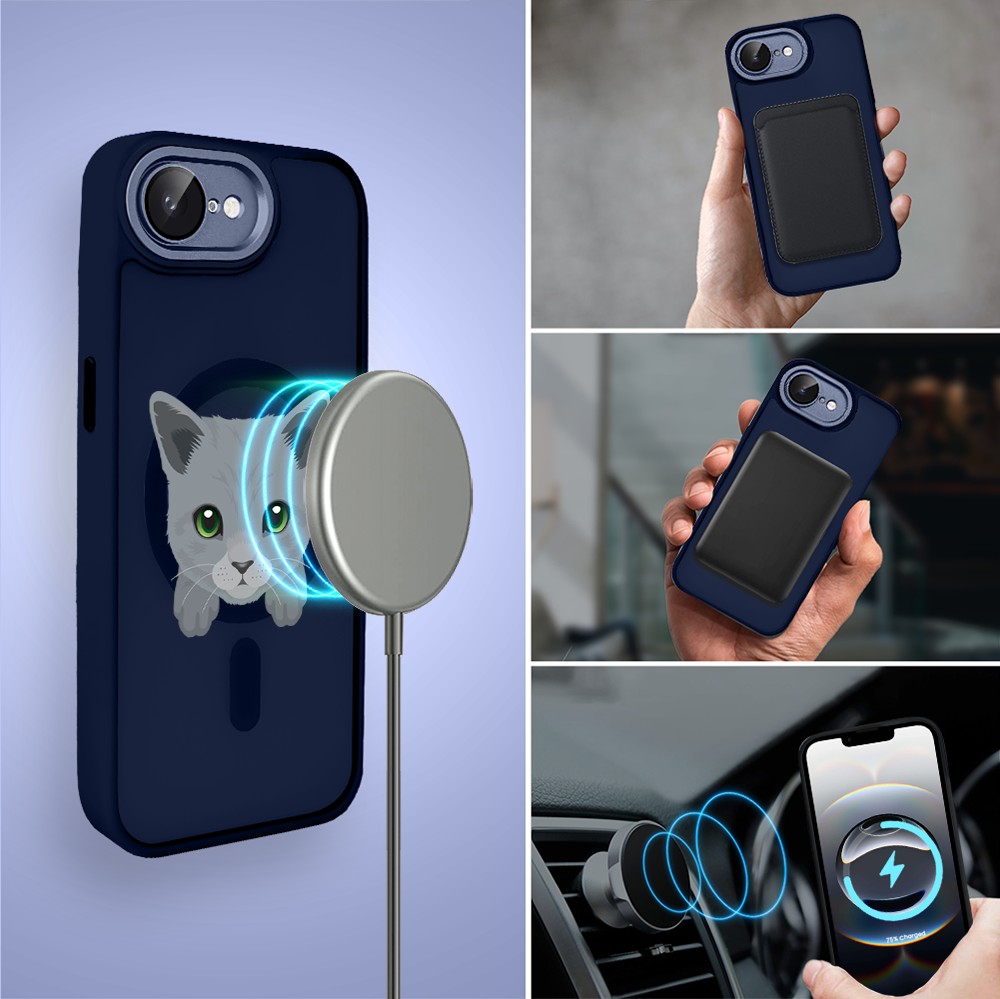 Etui do iPhone 16e Color Flush z MagSafe, z osłoną aparatu, kot brytyjski, granatowe