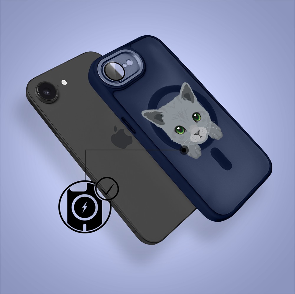 Etui do iPhone 16e Color Flush z MagSafe, z osłoną aparatu, kot brytyjski, granatowe