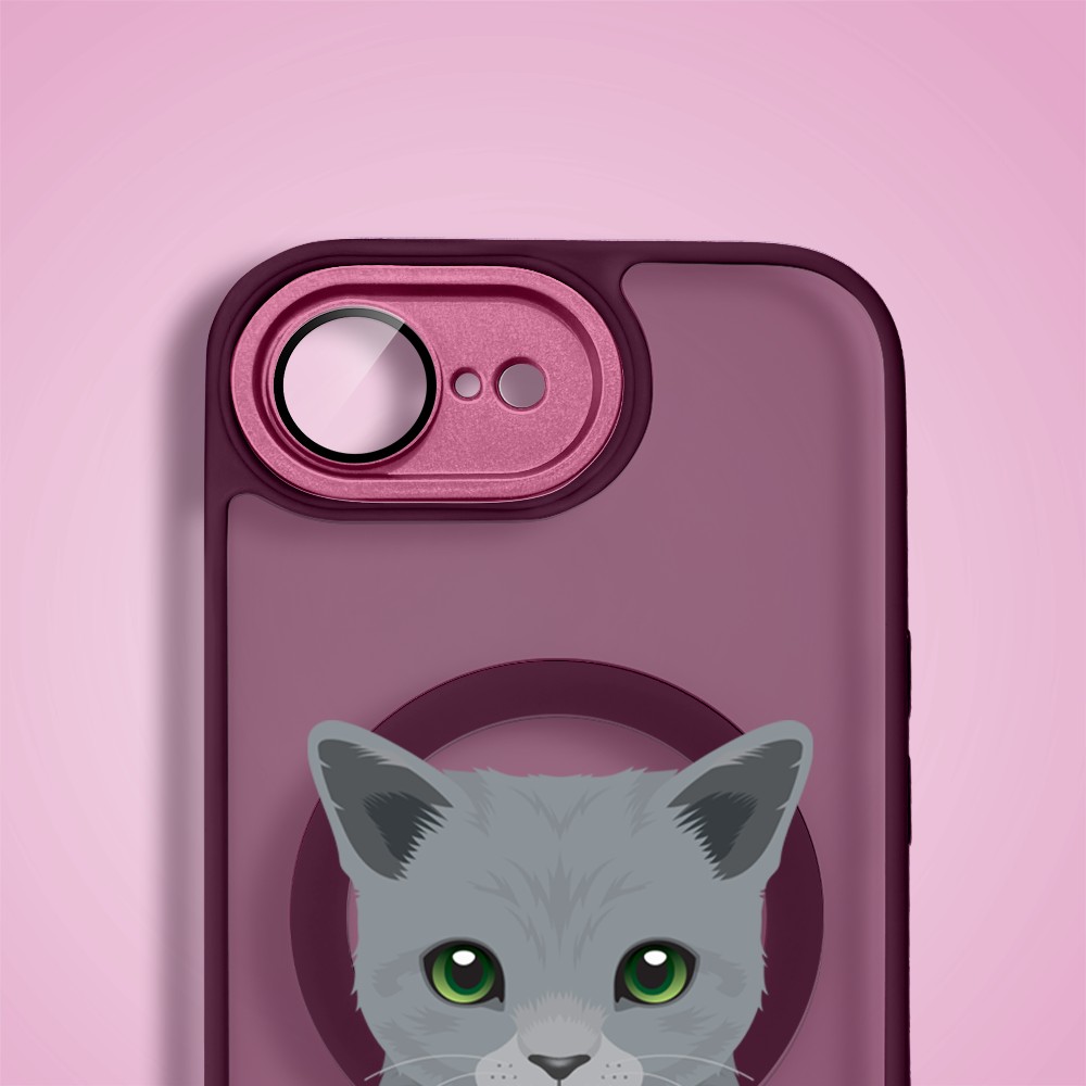 Etui do iPhone 16e Color Flush z MagSafe, z osłoną aparatu, kot brytyjski, wiśniowe