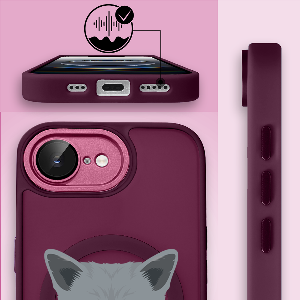 Etui do iPhone 16e Color Flush z MagSafe, z osłoną aparatu, kot brytyjski, wiśniowe