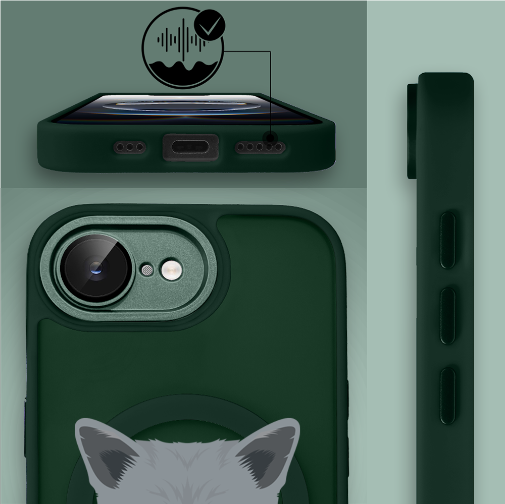Etui do iPhone 16e Color Flush z MagSafe, z osłoną aparatu, kot brytyjski, zielone