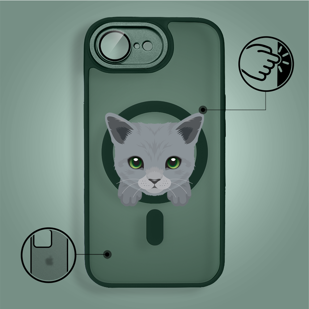 Etui do iPhone 16e Color Flush z MagSafe, z osłoną aparatu, kot brytyjski, zielone