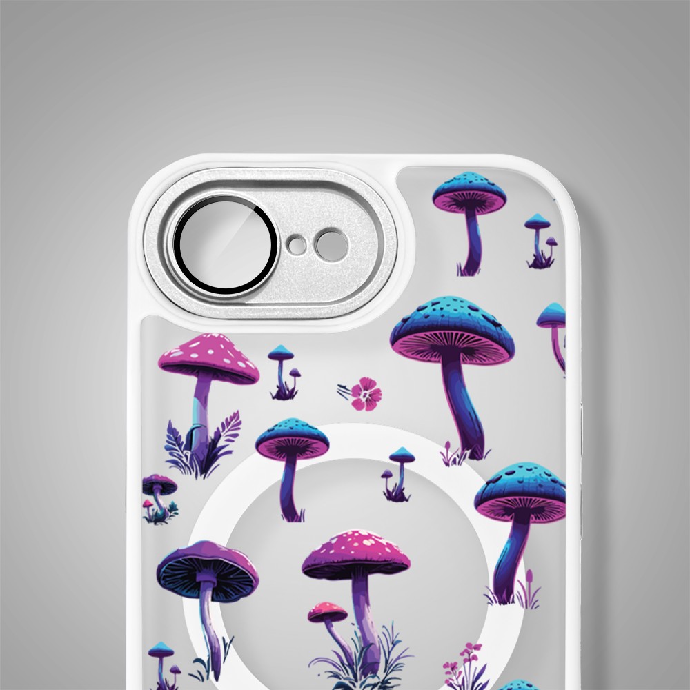 Etui do iPhone 16e Color Flush z MagSafe, z osłoną aparatu, magiczne grzybki, białe