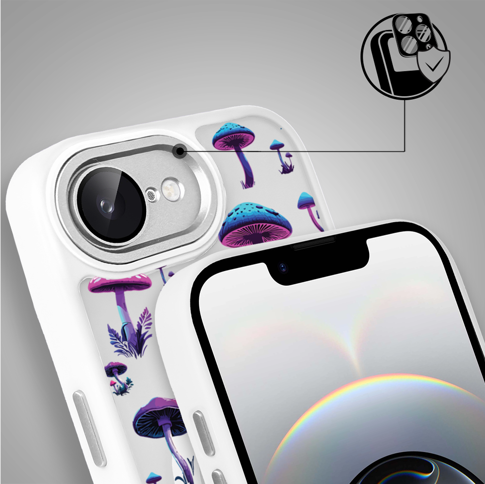 Etui do iPhone 16e Color Flush z MagSafe, z osłoną aparatu, magiczne grzybki, białe