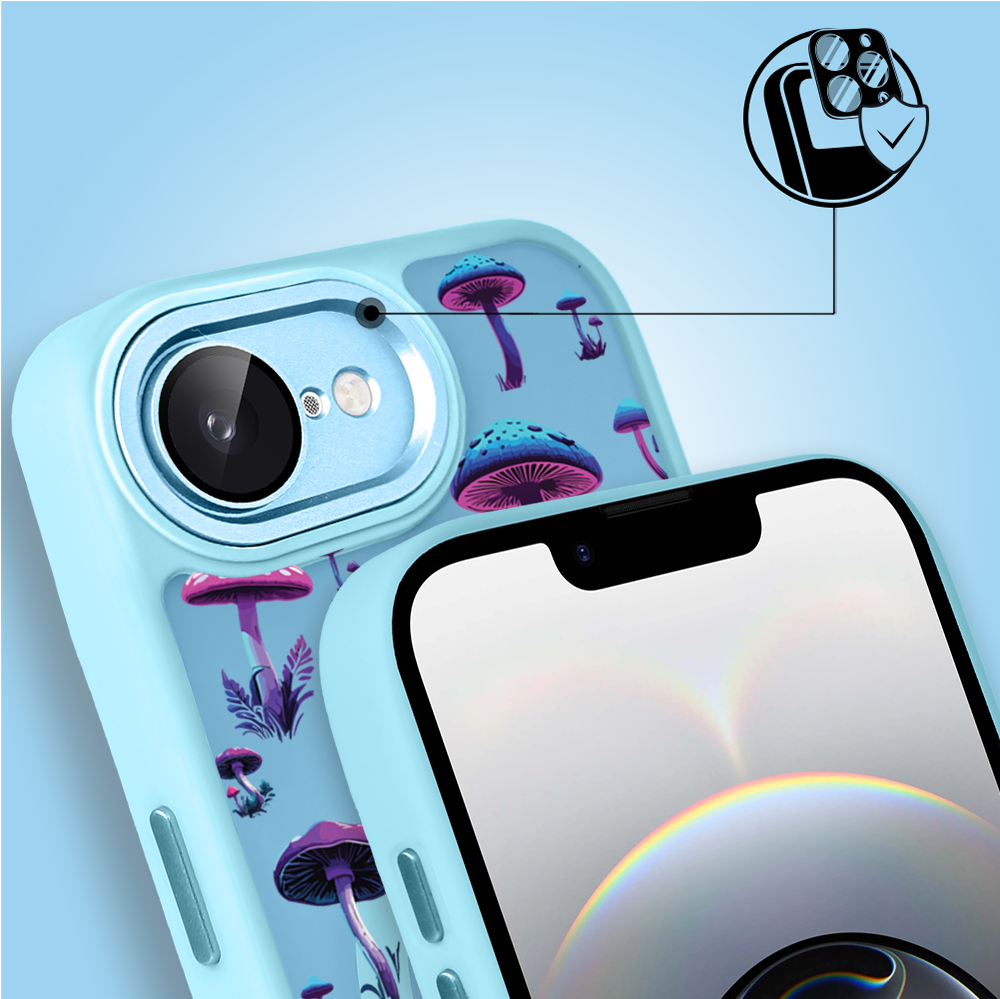 Etui do iPhone 16e Color Flush z MagSafe, z osłoną aparatu, magiczne grzybki, błękitne
