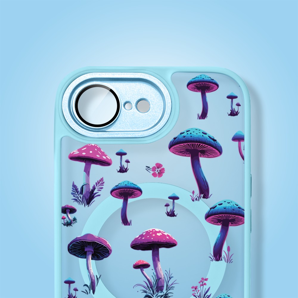 Etui do iPhone 16e Color Flush z MagSafe, z osłoną aparatu, magiczne grzybki, błękitne
