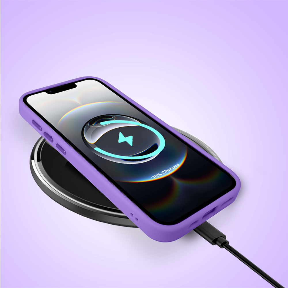 Etui do iPhone 16e Color Flush z MagSafe, z osłoną aparatu, magiczne grzybki, fioletowe