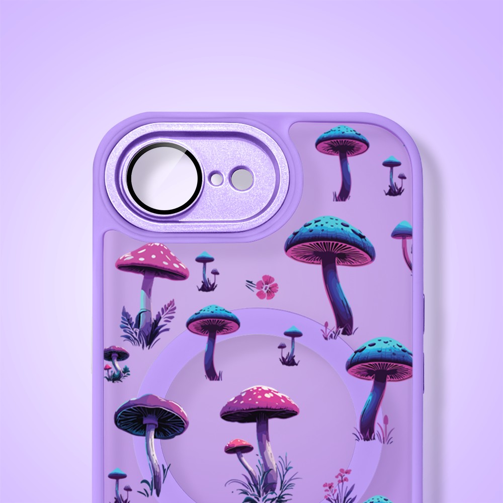 Etui do iPhone 16e Color Flush z MagSafe, z osłoną aparatu, magiczne grzybki, fioletowe
