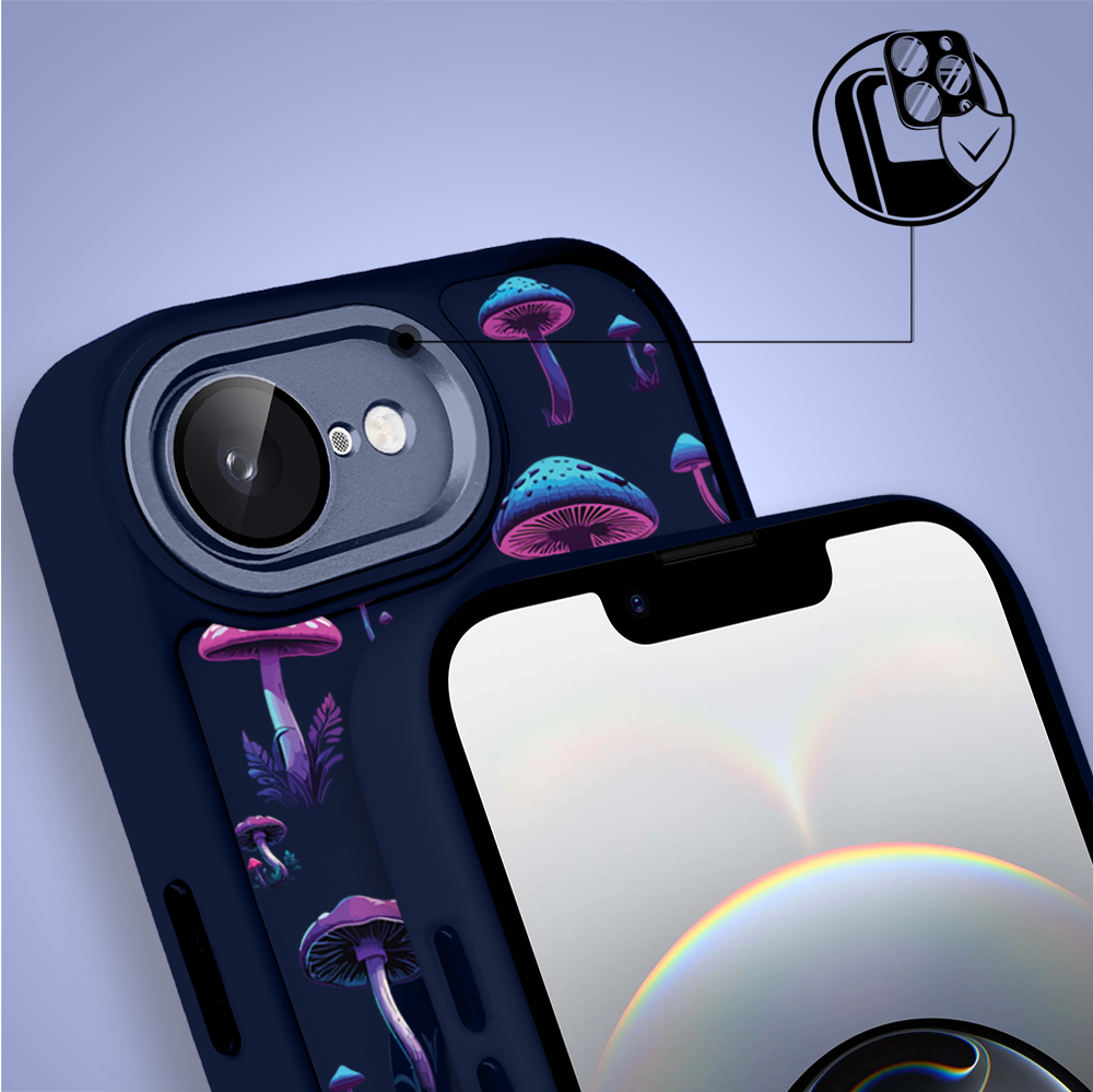 Etui do iPhone 16e Color Flush z MagSafe, z osłoną aparatu, magiczne grzybki, granatowe