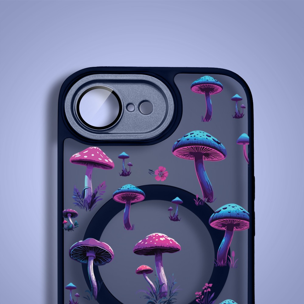 Etui do iPhone 16e Color Flush z MagSafe, z osłoną aparatu, magiczne grzybki, granatowe