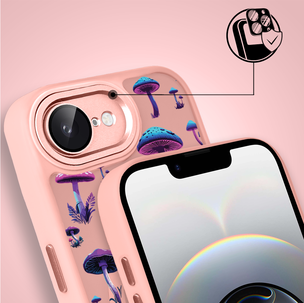 Etui do iPhone 16e Color Flush z MagSafe, z osłoną aparatu, magiczne grzybki, różowe