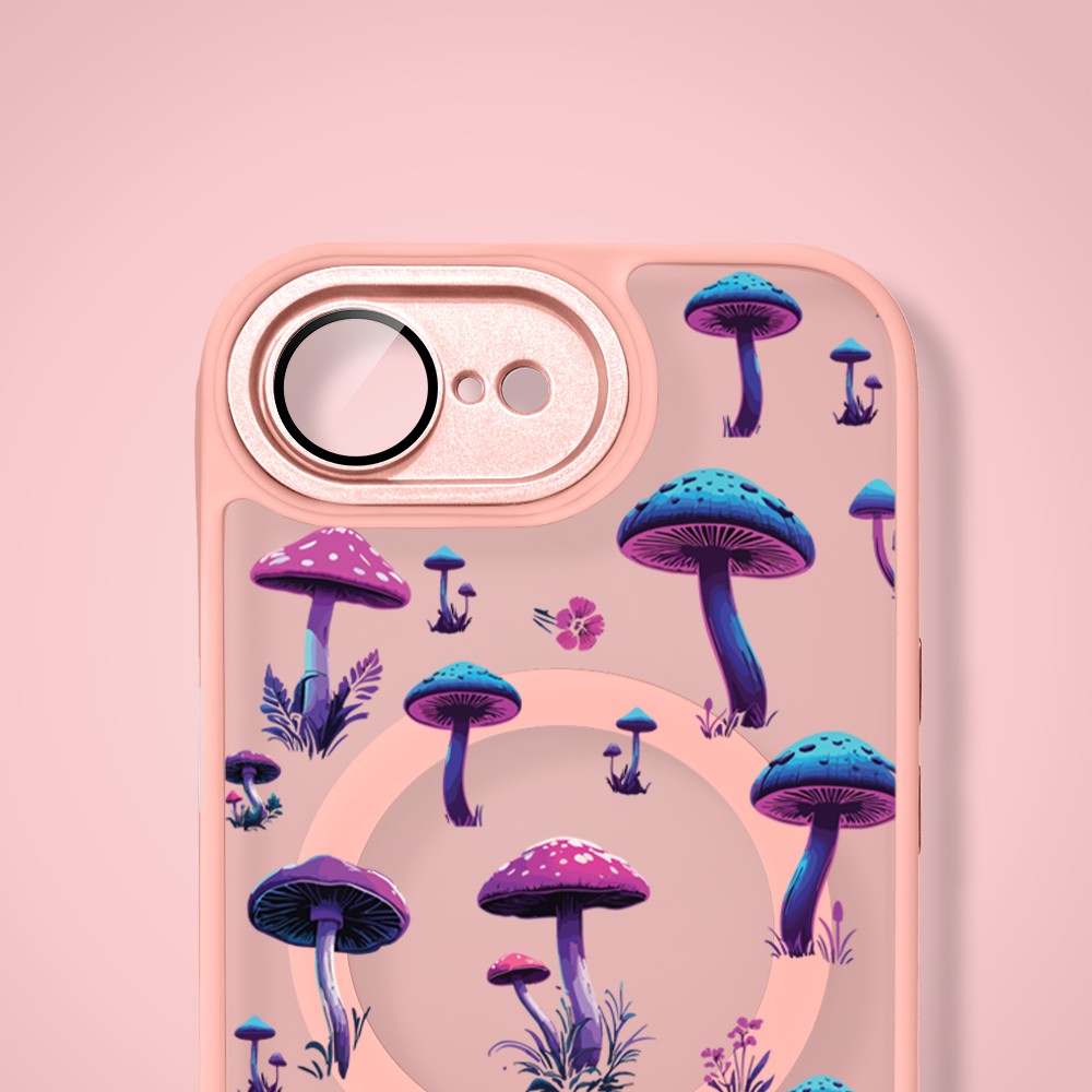 Etui do iPhone 16e Color Flush z MagSafe, z osłoną aparatu, magiczne grzybki, różowe