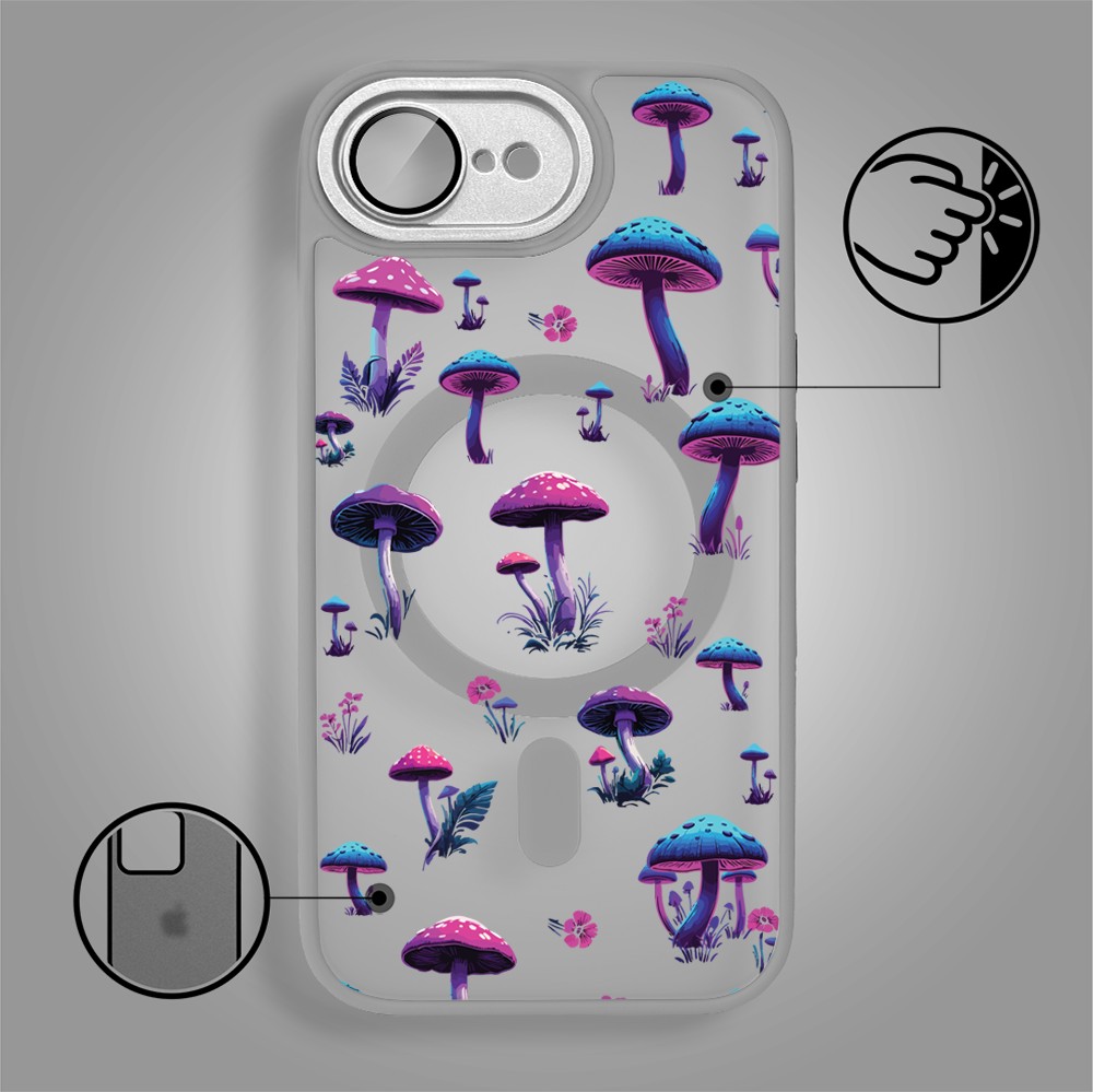 Etui do iPhone 16e Color Flush z MagSafe, z osłoną aparatu, magiczne grzybki, tytanowe