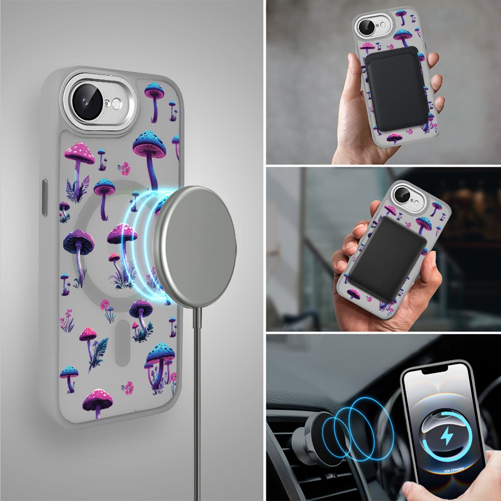 Etui do iPhone 16e Color Flush z MagSafe, z osłoną aparatu, magiczne grzybki, tytanowe