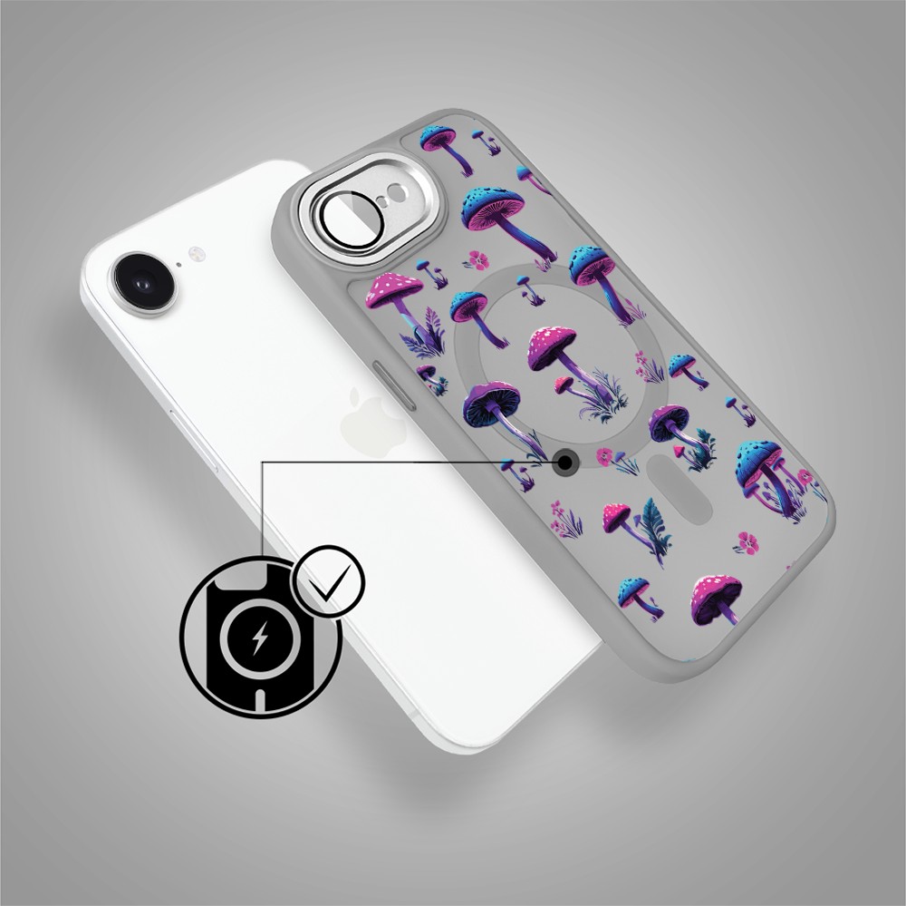 Etui do iPhone 16e Color Flush z MagSafe, z osłoną aparatu, magiczne grzybki, tytanowe