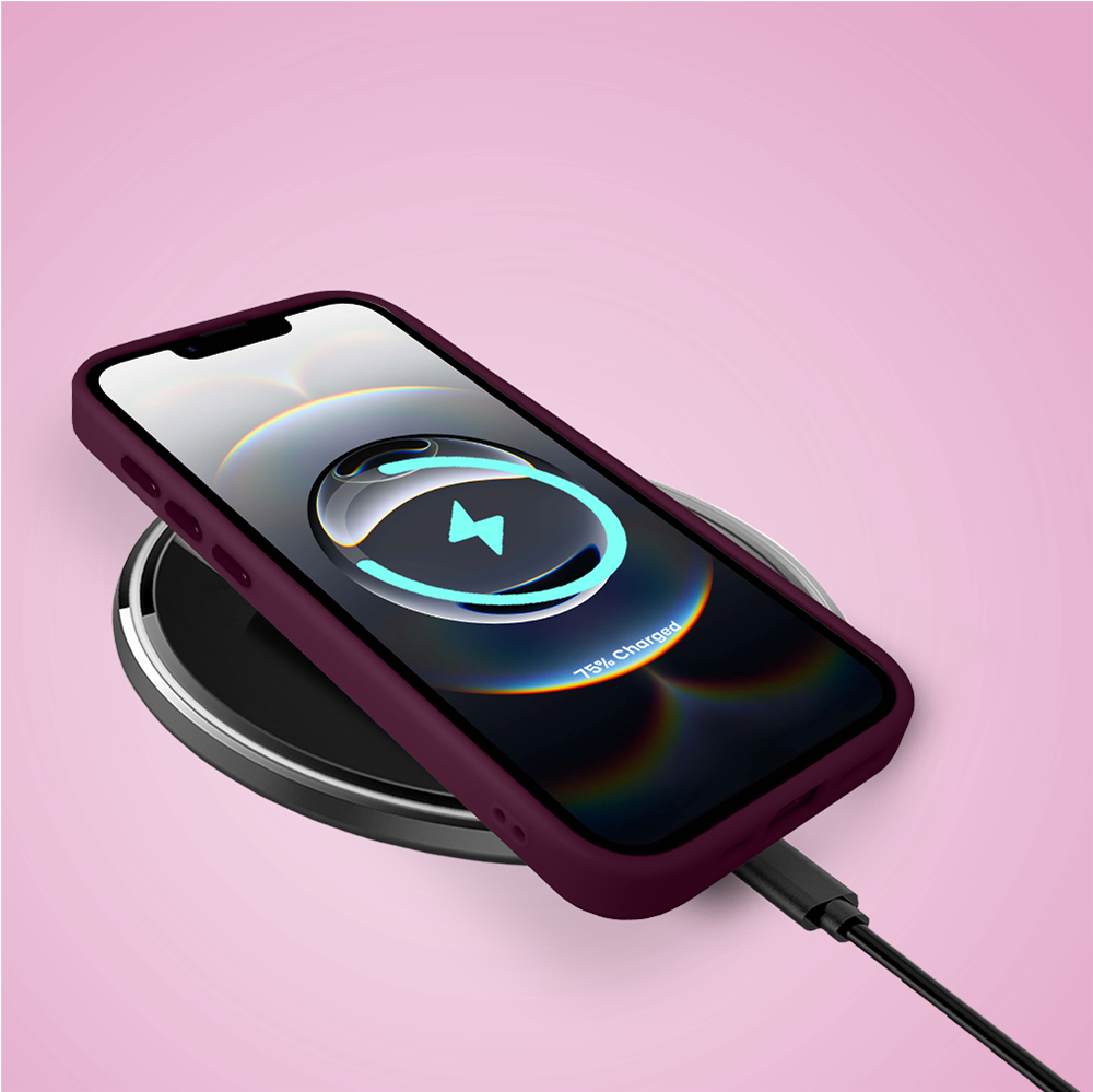 Etui do iPhone 16e Color Flush z MagSafe, z osłoną aparatu, magiczne grzybki, wiśniowe