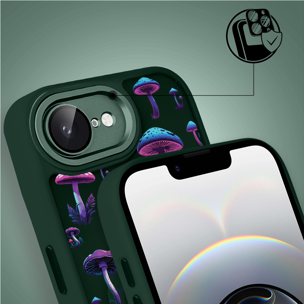 Etui do iPhone 16e Color Flush z MagSafe, z osłoną aparatu, magiczne grzybki, zielone