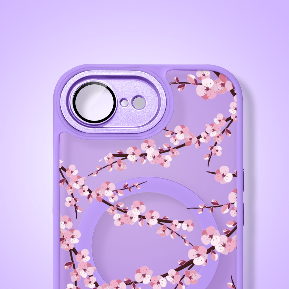 Etui do iPhone 16e Color Flush z MagSafe, z osłoną aparatu, sakura kwiat wiśni, fioletowe