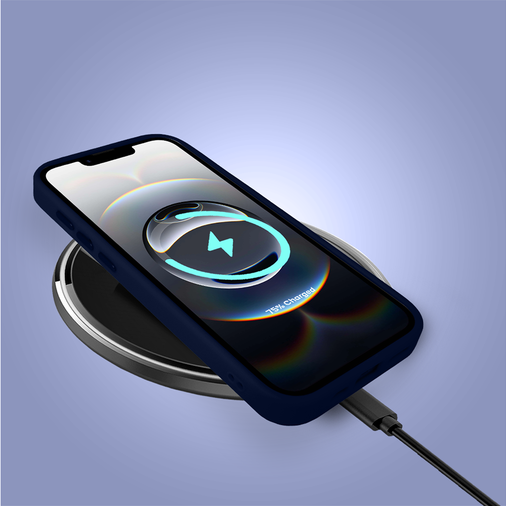 Etui do iPhone 16e Color Flush z MagSafe, z osłoną aparatu, sakura kwiat wiśni, granatowe