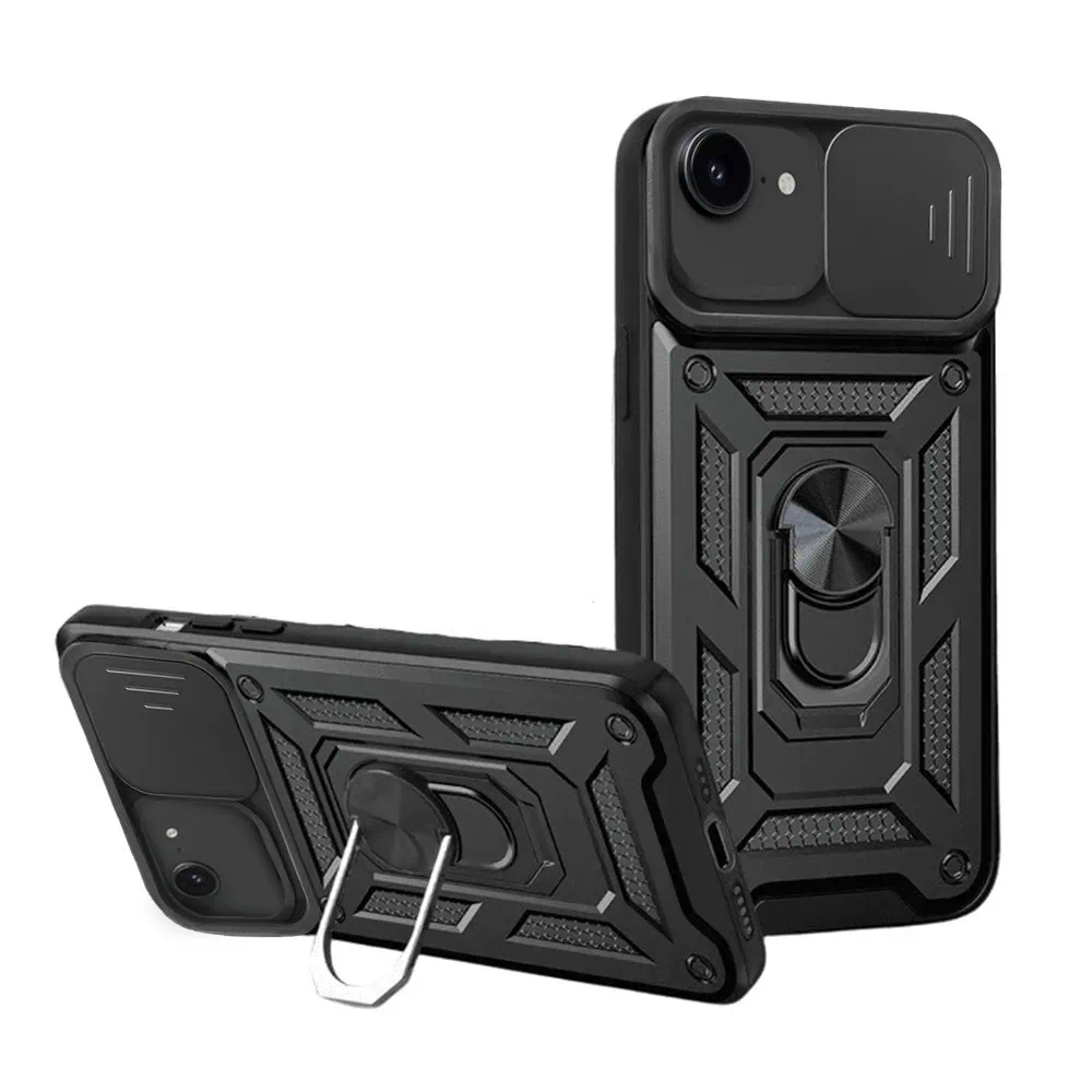 Etui do iPhone 16e pancerne z magnetycznym uchwytem, osłona kamery, czarne