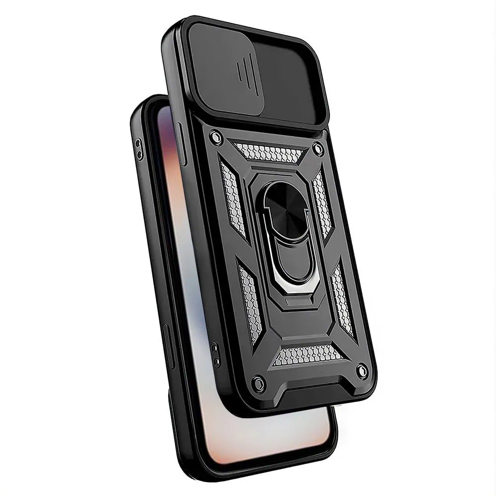 Etui do iPhone 16e pancerne z magnetycznym uchwytem, osłona kamery, czarne