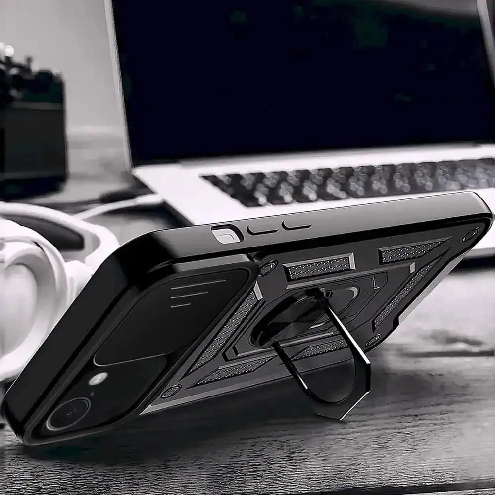 Etui do iPhone 16e pancerne z magnetycznym uchwytem, osłona kamery, czarne