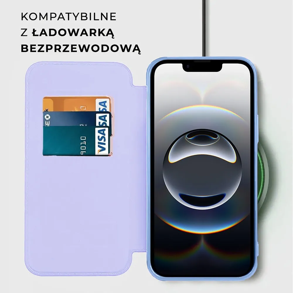 Etui do iPhone 16e typu książka Book MagSafe Lens Protect, z klapką, błękitne