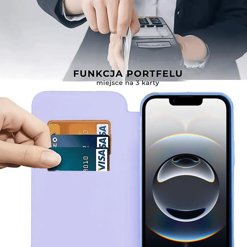 Etui do iPhone 16e typu książka Book MagSafe Lens Protect, z klapką, błękitne