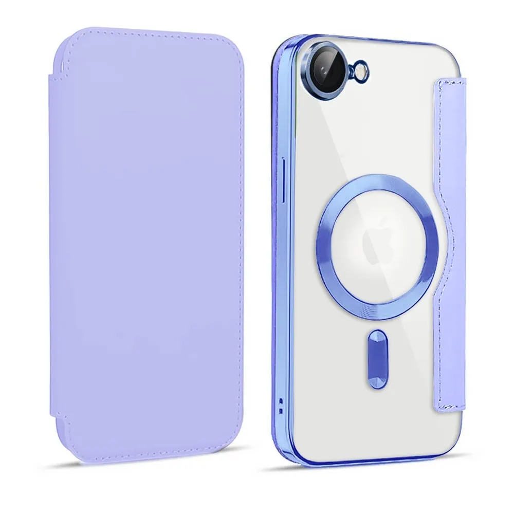 Etui do iPhone 16e typu książka Book MagSafe Lens Protect, z klapką, błękitne