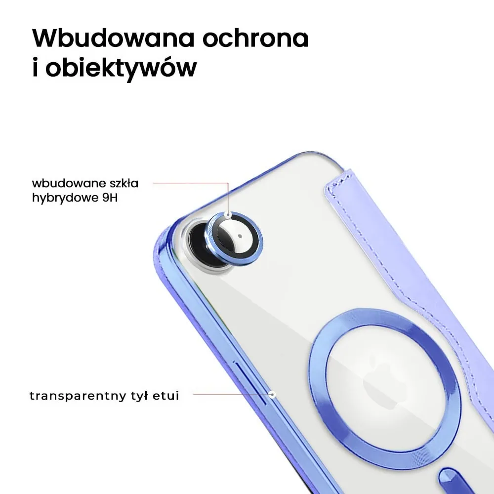 Etui do iPhone 16e typu książka Book MagSafe Lens Protect, z klapką, błękitne