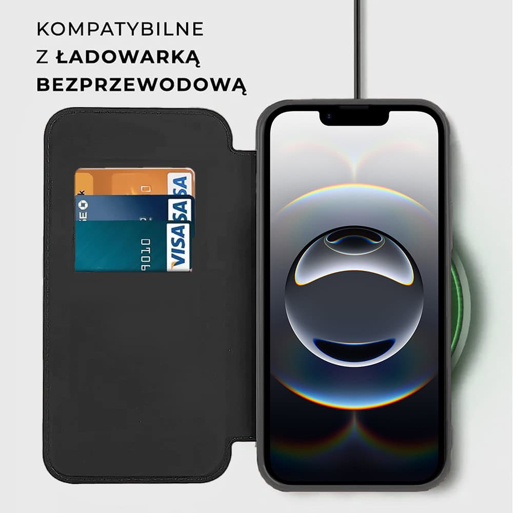 Etui do iPhone 16e typu książka Book MagSafe Lens Protect, z klapką, czarne