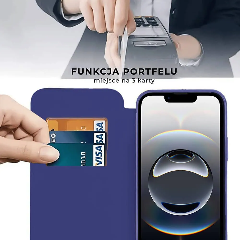 Etui do iPhone 16e typu książka Book MagSafe Lens Protect, z klapką, granatowe