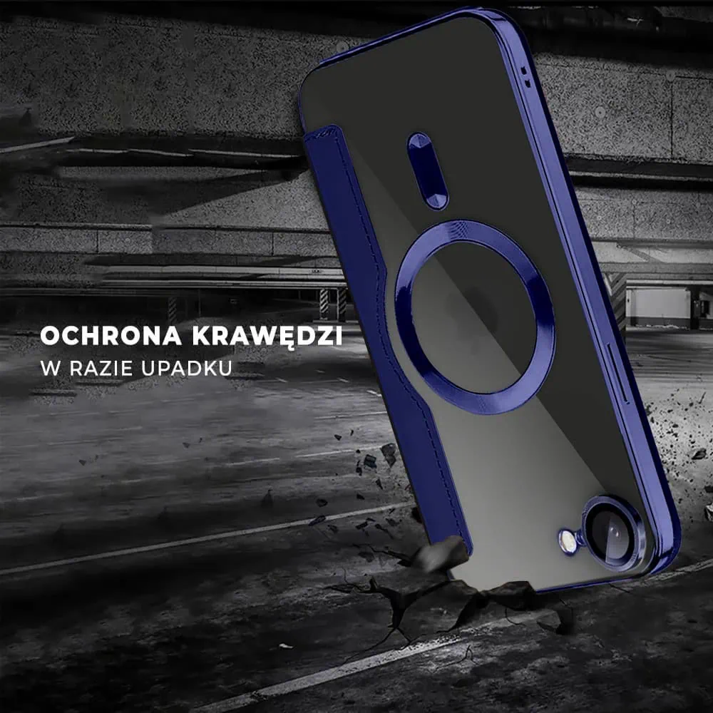 Etui do iPhone 16e typu książka Book MagSafe Lens Protect, z klapką, granatowe