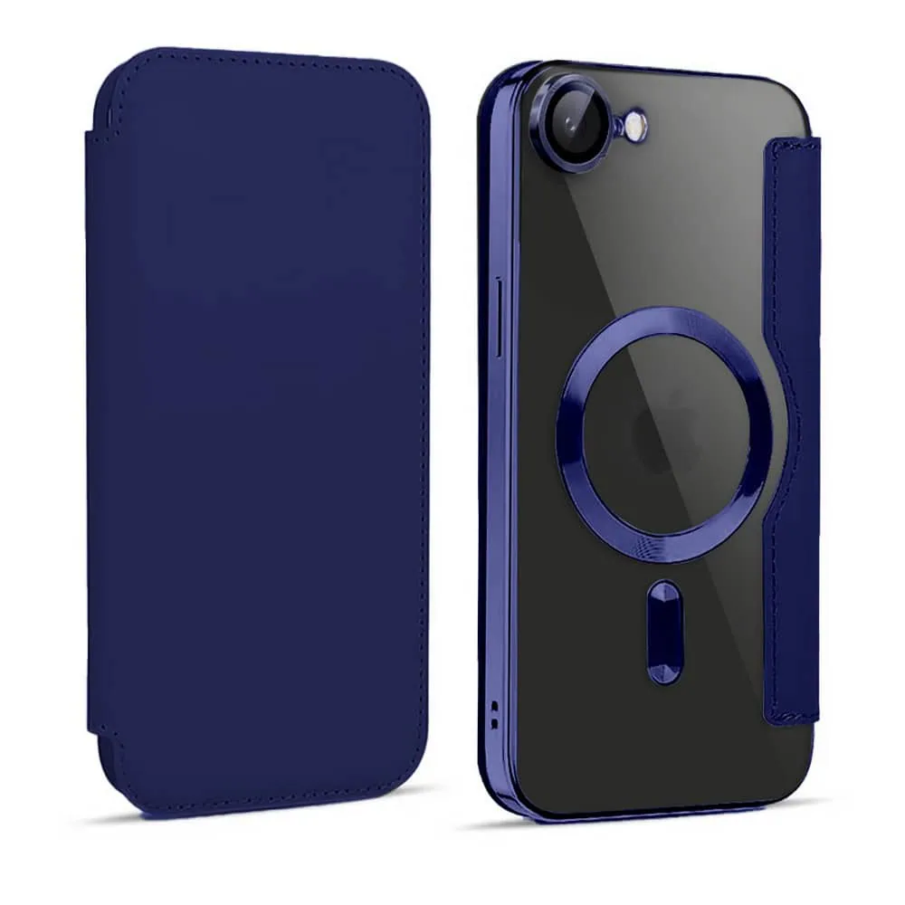 Etui do iPhone 16e typu książka Book MagSafe Lens Protect, z klapką, granatowe