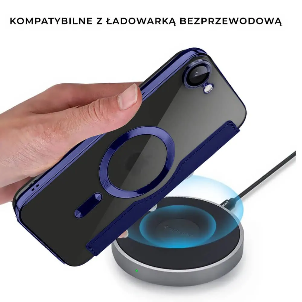 Etui do iPhone 16e typu książka Book MagSafe Lens Protect, z klapką, granatowe