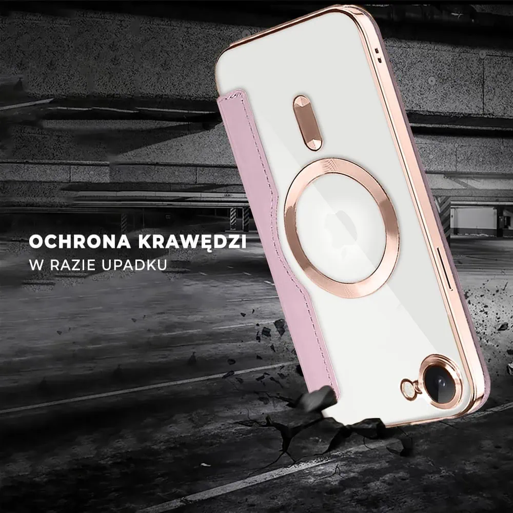 Etui do iPhone 16e typu książka Book MagSafe Lens Protect, z klapką, różowe