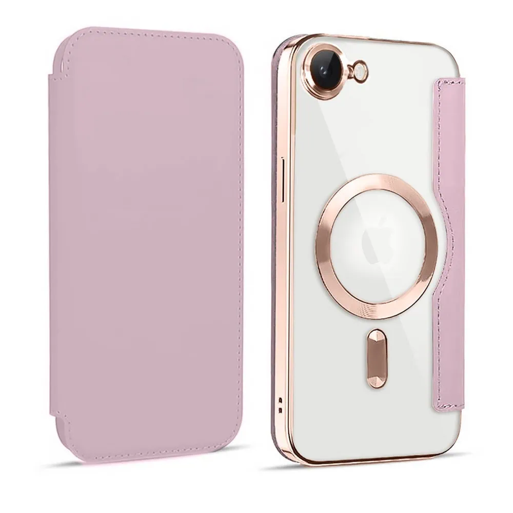 Etui do iPhone 16e typu książka Book MagSafe Lens Protect, z klapką, różowe