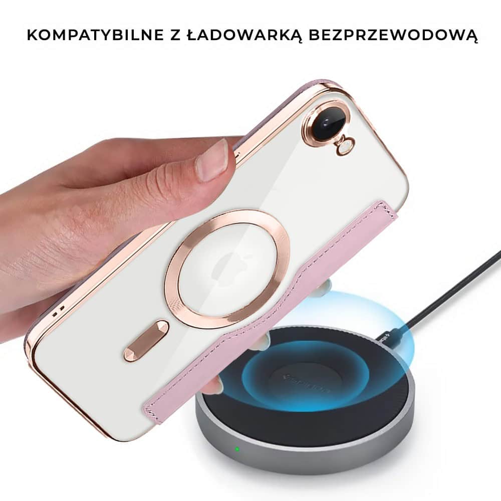 Etui do iPhone 16e typu książka Book MagSafe Lens Protect, z klapką, różowe