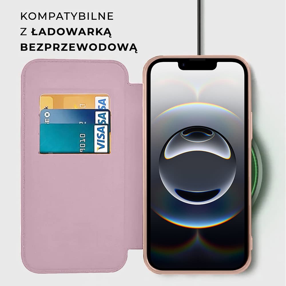 Etui do iPhone 16e typu książka Book MagSafe Lens Protect, z klapką, różowe
