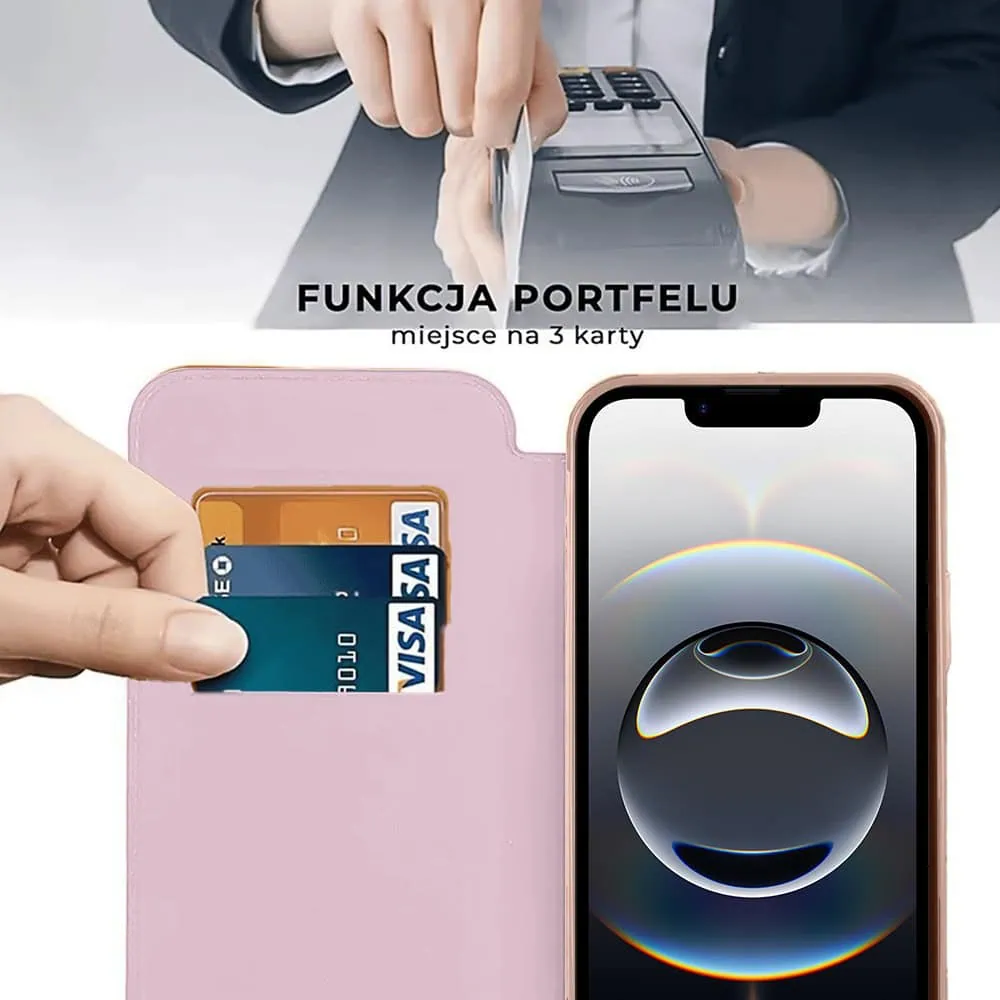Etui do iPhone 16e typu książka Book MagSafe Lens Protect, z klapką, różowe