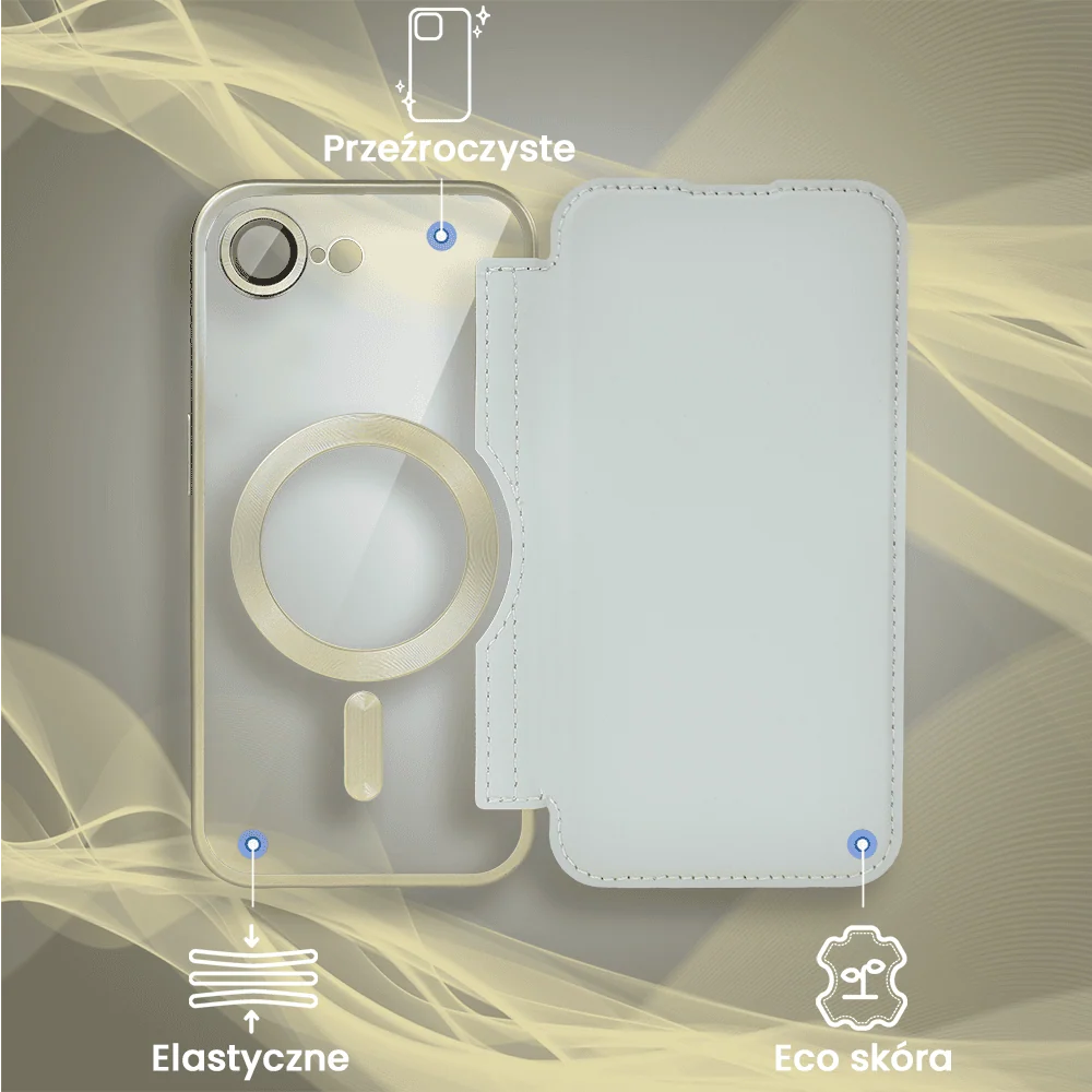 Etui do iPhone 16e typu książka Book MagSafe Lens Protect, z klapką, tytanowe