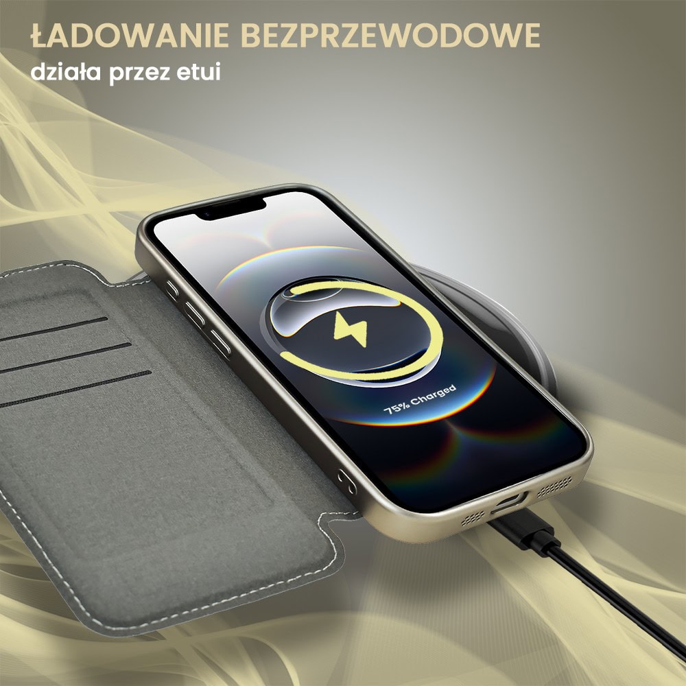 Etui do iPhone 16e typu książka Book MagSafe Lens Protect, z klapką, tytanowe