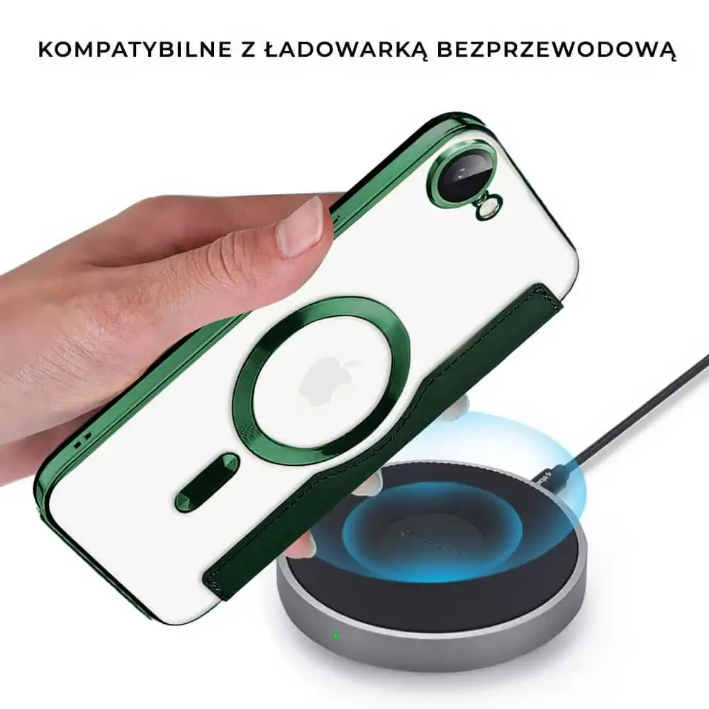 Etui do iPhone 16e typu książka Book MagSafe Lens Protect, z klapką, zielone