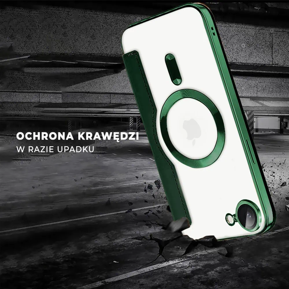 Etui do iPhone 16e typu książka Book MagSafe Lens Protect, z klapką, zielone