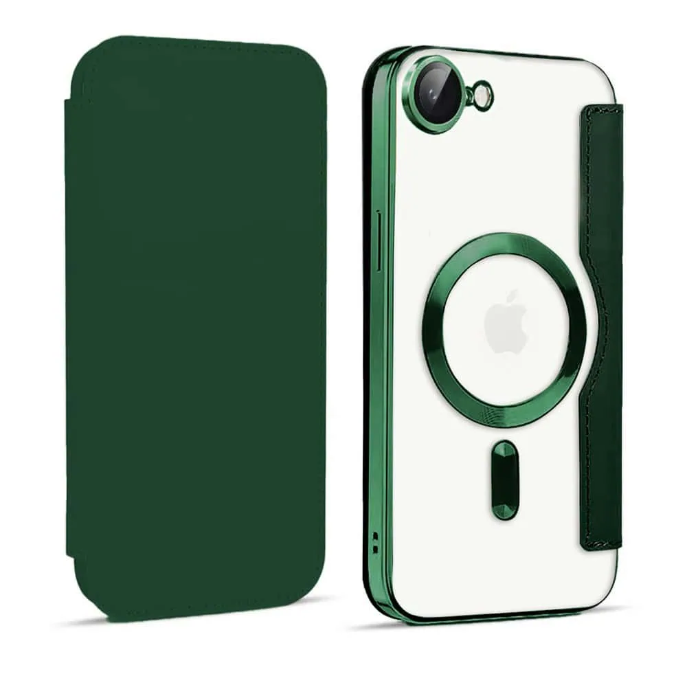 Etui do iPhone 16e typu książka Book MagSafe Lens Protect, z klapką, zielone