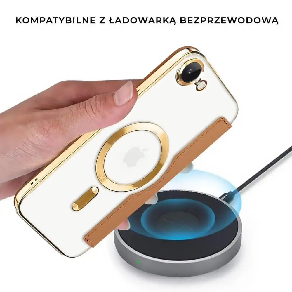 Etui do iPhone 16e typu książka Book MagSafe Lens Protect, z klapką, złote