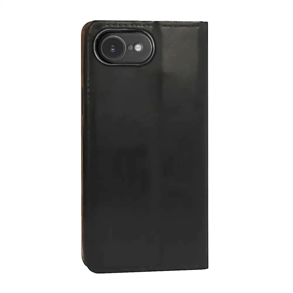 Etui do iPhone 16e zamykane, eleganckie skórzane, czarne