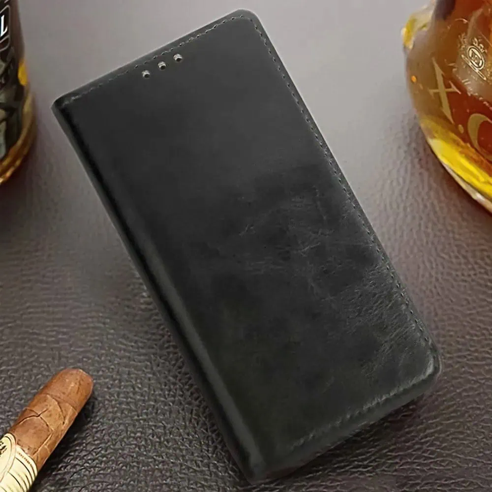 Etui do iPhone 16e zamykane, eleganckie skórzane, czarne