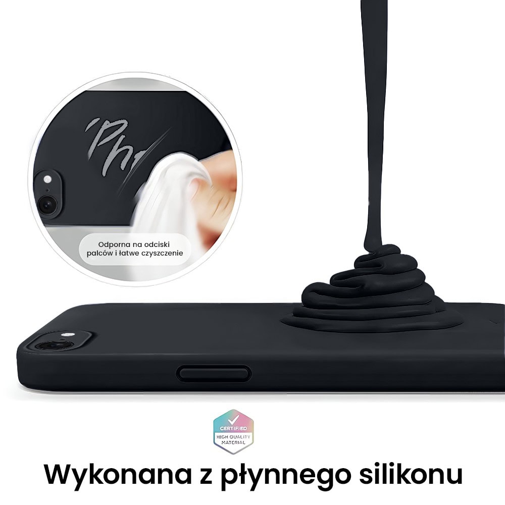 Etui do iPhone SE2022/SE2020/8/7 silikonowe z mikrofibrą soft touch z osłoną na aparat, czarne